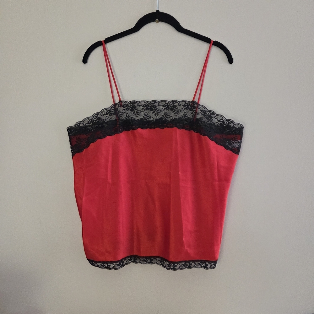 BodyChic Satin Cami Top Lace Trim Sleepwear Vintage Pajama Top